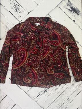 Vintage Croft & Barrow Paisley Chiffon Cabincore Blouse Burgundy Women Large